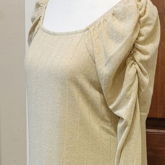 New Zac & Rachel Shirred Square Neck Bodice Top White Swan with Gold Lurex M - Picture 8 of 14